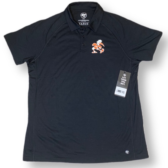 Miami Hurricanes ‘47 Brand “Sebastian” Black Golf Polo Men’s Size Large - Picture 14 of 16